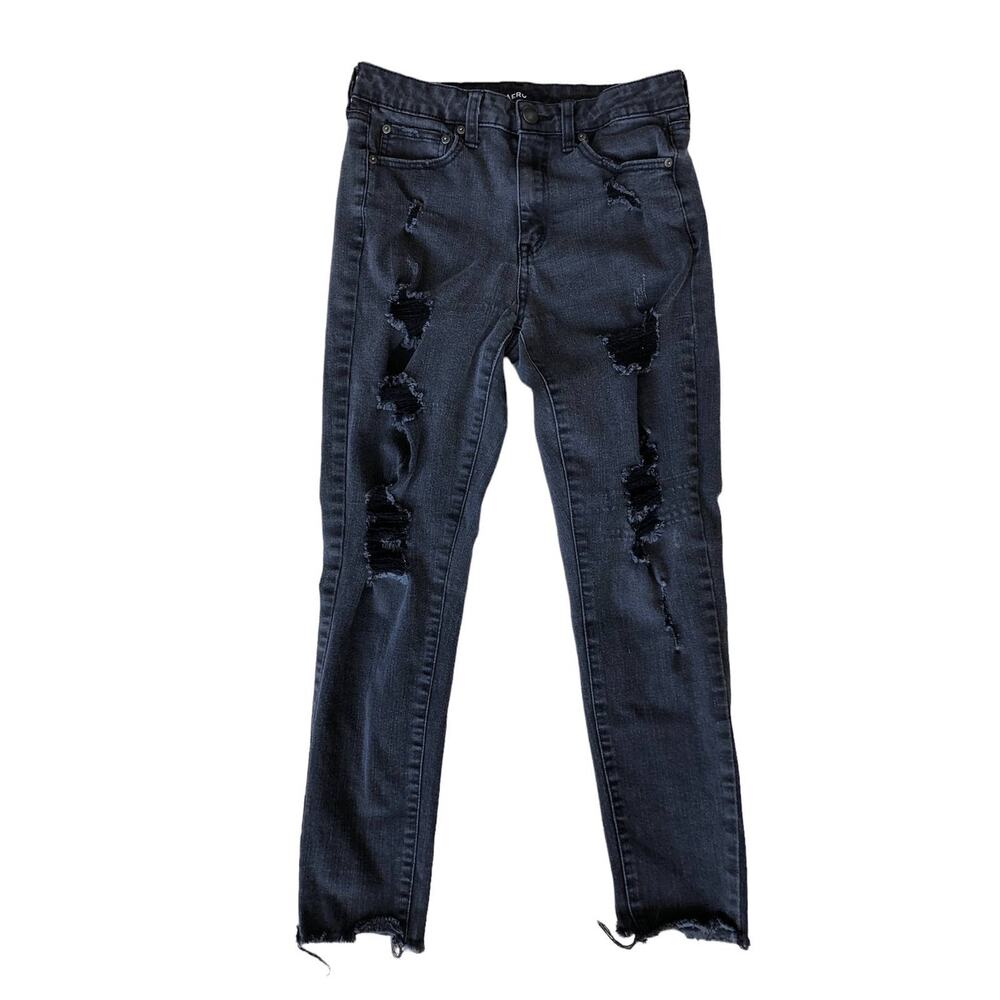 AERO High Rise Dark Gray Distressed Raw Hem Stretch Jeans Size 10